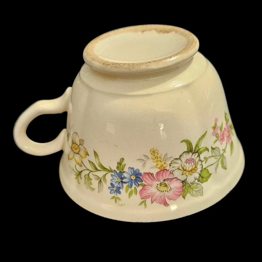 Edwin M Knowles Vitreous Floral Teacup & Saucer Set Made in USA Vintage